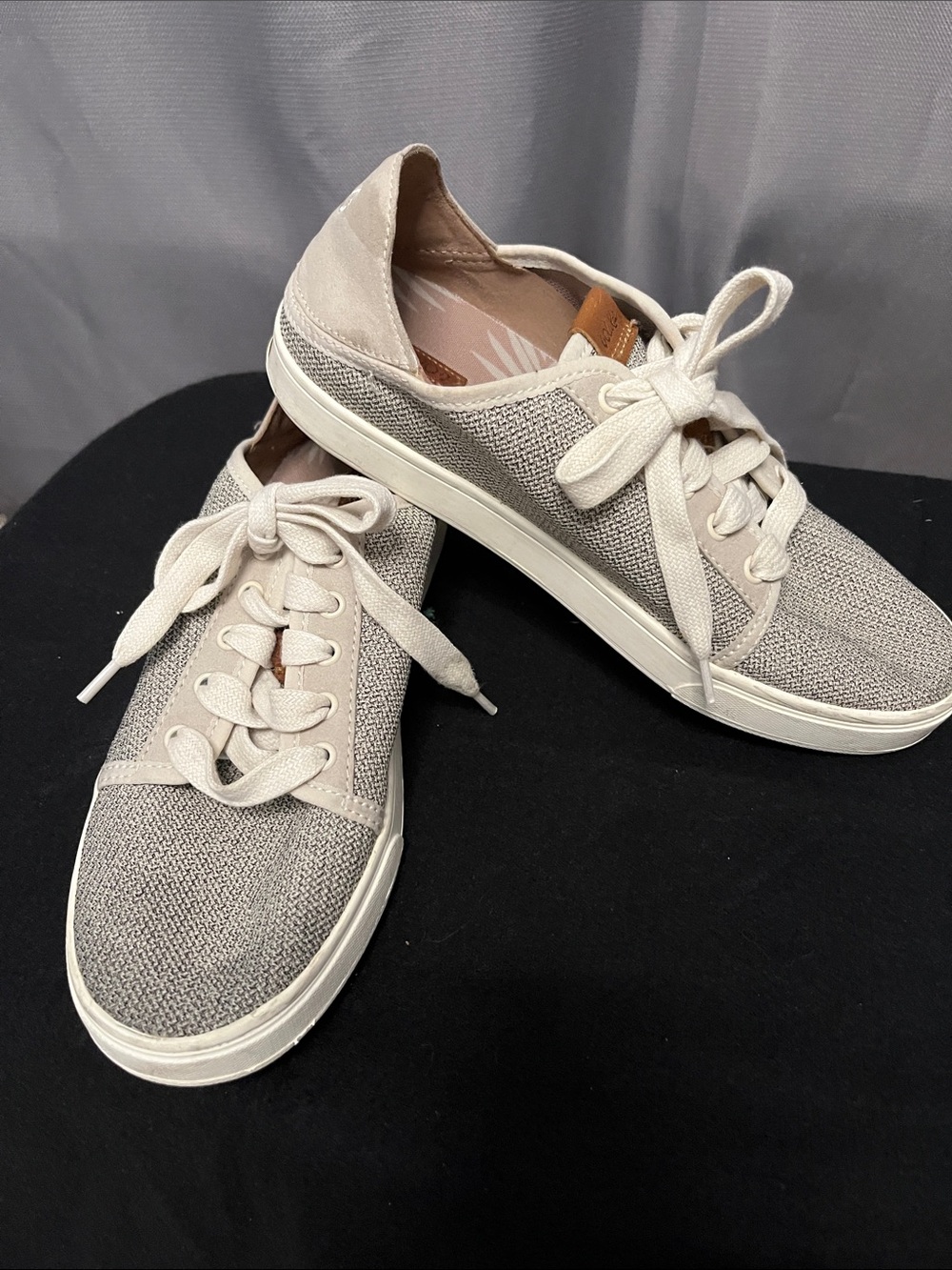 OluKai Women's Neutral Knit Lace-Up Sneakers in Beige